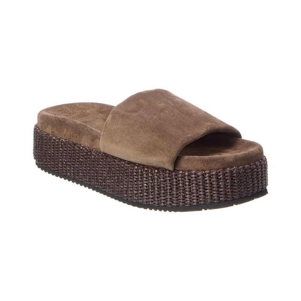 Brunello Cucinelli Suede Platform Sandal, Brown